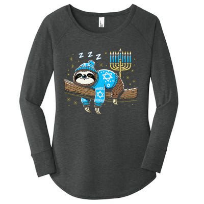 Funny Hanukkah Sloth Jewish Chanukah Sleeping Hanukkah Pjs Women's Perfect Tri Tunic Long Sleeve Shirt