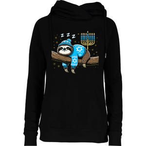 Funny Hanukkah Sloth Jewish Chanukah Sleeping Hanukkah Pjs Womens Funnel Neck Pullover Hood