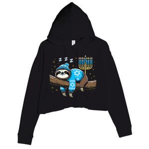 Funny Hanukkah Sloth Jewish Chanukah Sleeping Hanukkah Pjs Crop Fleece Hoodie