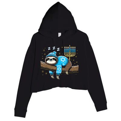 Funny Hanukkah Sloth Jewish Chanukah Sleeping Hanukkah Pjs Crop Fleece Hoodie