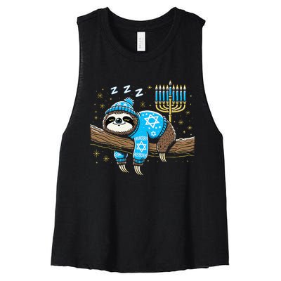 Funny Hanukkah Sloth Jewish Chanukah Sleeping Hanukkah Pjs Women's Racerback Cropped Tank