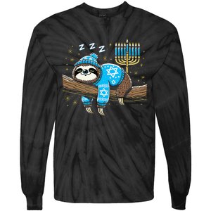 Funny Hanukkah Sloth Jewish Chanukah Sleeping Hanukkah Pjs Tie-Dye Long Sleeve Shirt