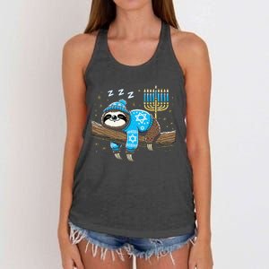 Funny Hanukkah Sloth Jewish Chanukah Sleeping Hanukkah Pjs Women's Knotted Racerback Tank