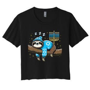 Funny Hanukkah Sloth Jewish Chanukah Sleeping Hanukkah Pjs Women's Crop Top Tee