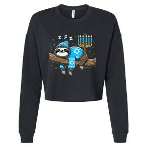 Funny Hanukkah Sloth Jewish Chanukah Sleeping Hanukkah Pjs Cropped Pullover Crew