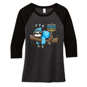 Funny Hanukkah Sloth Jewish Chanukah Sleeping Hanukkah Pjs Women's Tri-Blend 3/4-Sleeve Raglan Shirt