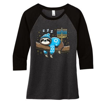 Funny Hanukkah Sloth Jewish Chanukah Sleeping Hanukkah Pjs Women's Tri-Blend 3/4-Sleeve Raglan Shirt