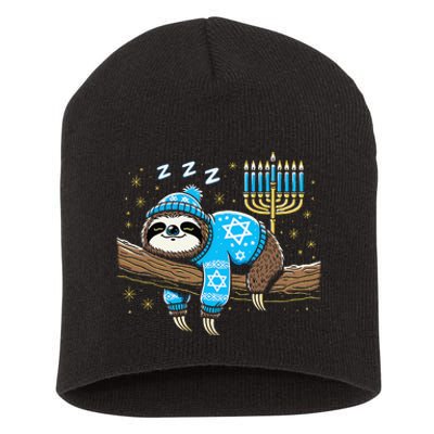 Funny Hanukkah Sloth Jewish Chanukah Sleeping Hanukkah Pjs Short Acrylic Beanie