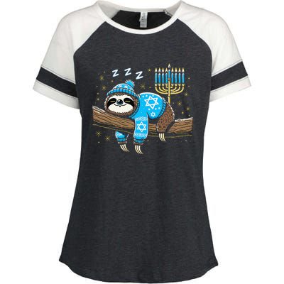 Funny Hanukkah Sloth Jewish Chanukah Sleeping Hanukkah Pjs Enza Ladies Jersey Colorblock Tee