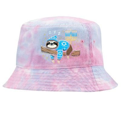 Funny Hanukkah Sloth Jewish Chanukah Sleeping Hanukkah Pjs Tie-Dyed Bucket Hat