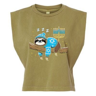 Funny Hanukkah Sloth Jewish Chanukah Sleeping Hanukkah Pjs Garment-Dyed Women's Muscle Tee