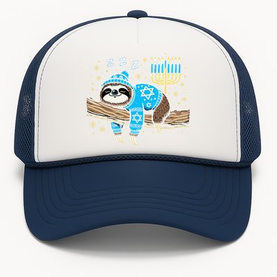 Funny Hanukkah Sloth Jewish Chanukah Sleeping Hanukkah Pjs Trucker Hat