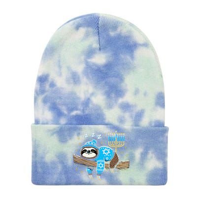 Funny Hanukkah Sloth Jewish Chanukah Sleeping Hanukkah Pjs Tie Dye 12in Knit Beanie