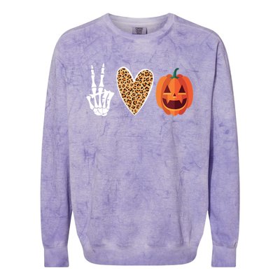 Funny Halloween Skeleton Hand Leopard Heart Pumpkin Funny Gift Colorblast Crewneck Sweatshirt