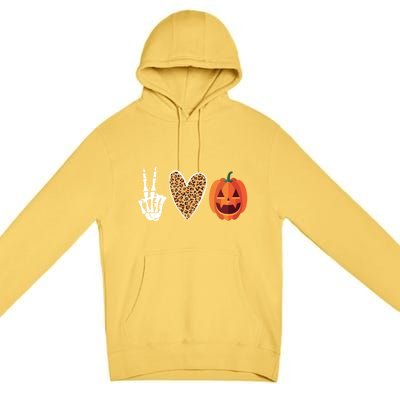 Funny Halloween Skeleton Hand Leopard Heart Pumpkin Funny Gift Premium Pullover Hoodie