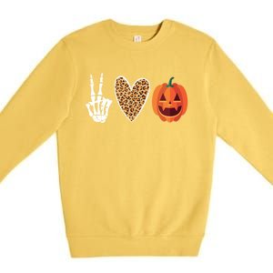 Funny Halloween Skeleton Hand Leopard Heart Pumpkin Funny Gift Premium Crewneck Sweatshirt