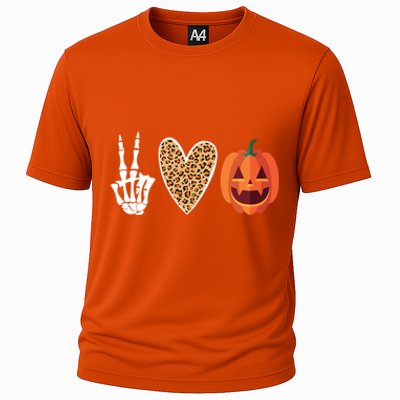 Funny Halloween Skeleton Hand Leopard Heart Pumpkin Funny Gift Cooling Performance Crew T-Shirt