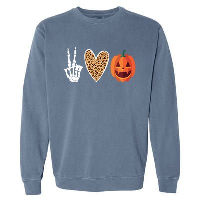 Funny Halloween Skeleton Hand Leopard Heart Pumpkin Funny Gift Garment-Dyed Sweatshirt