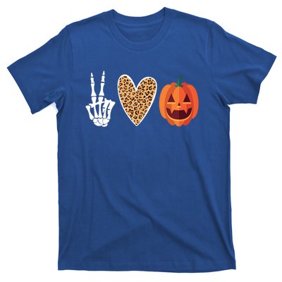 Funny Halloween Skeleton Hand Leopard Heart Pumpkin Funny Gift T-Shirt