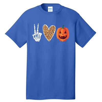 Funny Halloween Skeleton Hand Leopard Heart Pumpkin Funny Gift Tall T-Shirt