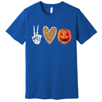 Funny Halloween Skeleton Hand Leopard Heart Pumpkin Funny Gift Premium T-Shirt