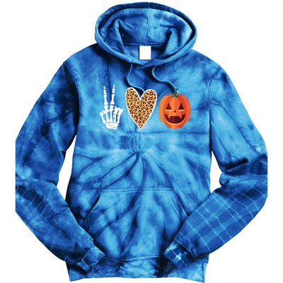 Funny Halloween Skeleton Hand Leopard Heart Pumpkin Funny Gift Tie Dye Hoodie