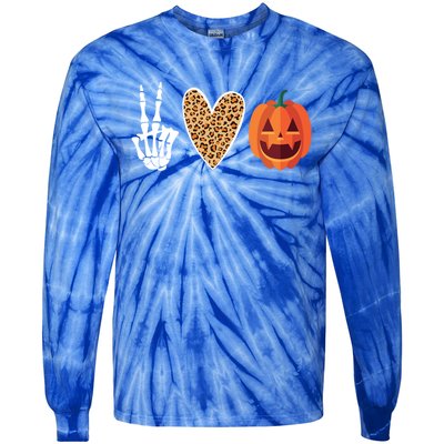 Funny Halloween Skeleton Hand Leopard Heart Pumpkin Funny Gift Tie-Dye Long Sleeve Shirt