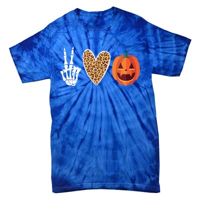 Funny Halloween Skeleton Hand Leopard Heart Pumpkin Funny Gift Tie-Dye T-Shirt