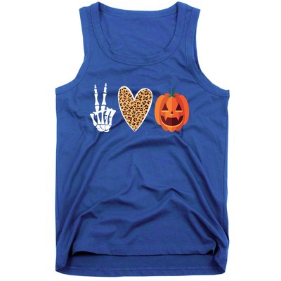 Funny Halloween Skeleton Hand Leopard Heart Pumpkin Funny Gift Tank Top