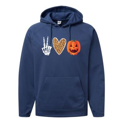 Funny Halloween Skeleton Hand Leopard Heart Pumpkin Funny Gift Performance Fleece Hoodie