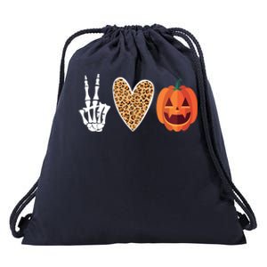 Funny Halloween Skeleton Hand Leopard Heart Pumpkin Funny Gift Drawstring Bag