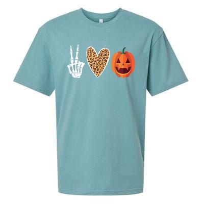 Funny Halloween Skeleton Hand Leopard Heart Pumpkin Funny Gift Sueded Cloud Jersey T-Shirt