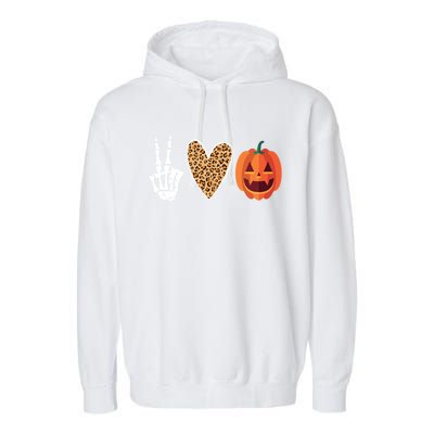 Funny Halloween Skeleton Hand Leopard Heart Pumpkin Funny Gift Garment-Dyed Fleece Hoodie