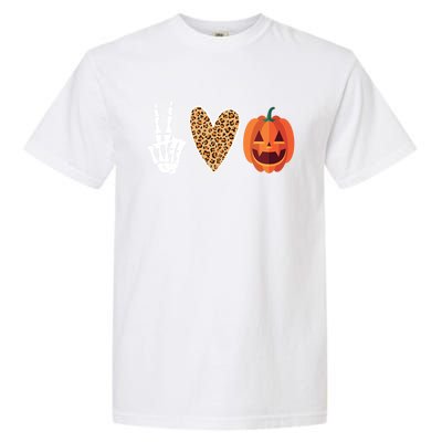 Funny Halloween Skeleton Hand Leopard Heart Pumpkin Funny Gift Garment-Dyed Heavyweight T-Shirt