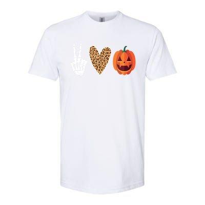 Funny Halloween Skeleton Hand Leopard Heart Pumpkin Funny Gift Softstyle CVC T-Shirt