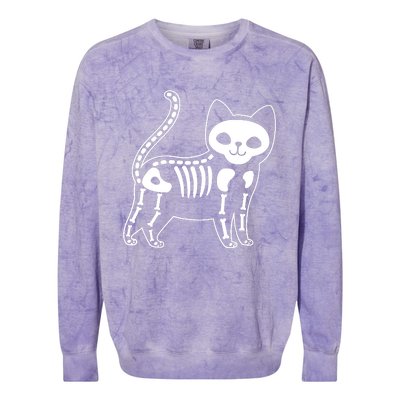 Funny Halloween Skeleton Cat Kitty Costume Skull Cat Colorblast Crewneck Sweatshirt