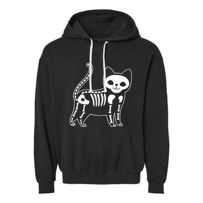 Funny Halloween Skeleton Cat Kitty Costume Skull Cat Garment-Dyed Fleece Hoodie