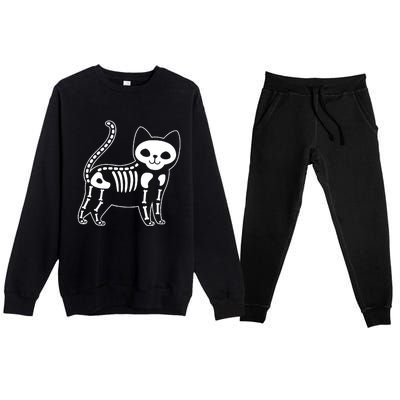 Funny Halloween Skeleton Cat Kitty Costume Skull Cat Premium Crewneck Sweatsuit Set