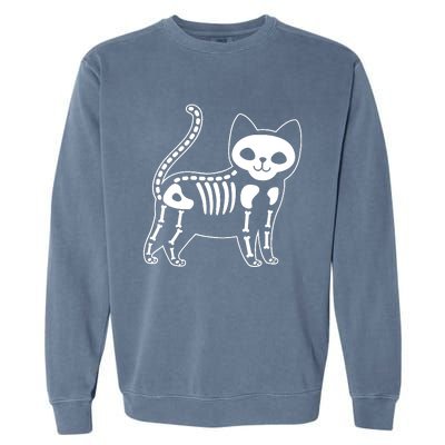 Funny Halloween Skeleton Cat Kitty Costume Skull Cat Garment-Dyed Sweatshirt