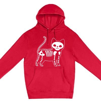 Funny Halloween Skeleton Cat Kitty Costume Skull Cat Premium Pullover Hoodie