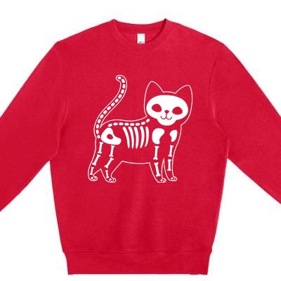 Funny Halloween Skeleton Cat Kitty Costume Skull Cat Premium Crewneck Sweatshirt