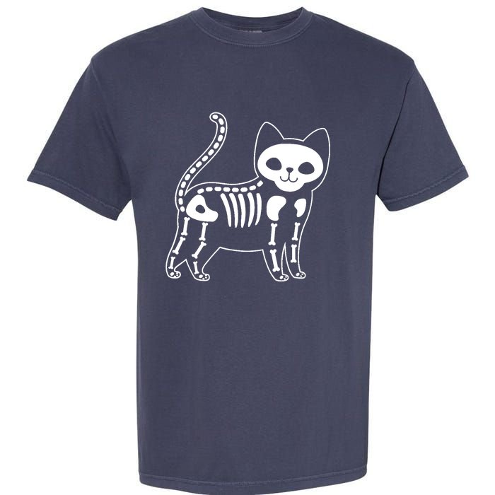 Funny Halloween Skeleton Cat Kitty Costume Skull Cat Garment-Dyed Heavyweight T-Shirt