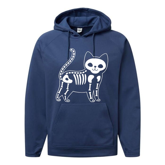 Funny Halloween Skeleton Cat Kitty Costume Skull Cat Performance Fleece Hoodie