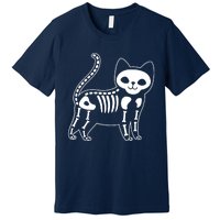 Funny Halloween Skeleton Cat Kitty Costume Skull Cat Premium T-Shirt