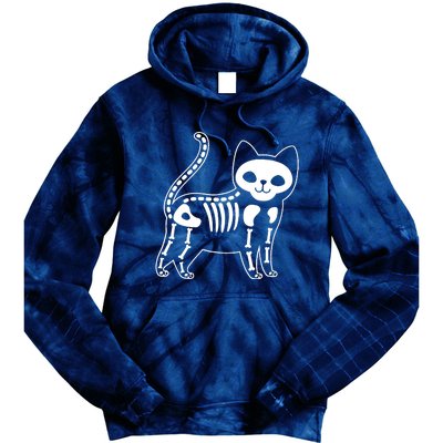 Funny Halloween Skeleton Cat Kitty Costume Skull Cat Tie Dye Hoodie