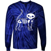 Funny Halloween Skeleton Cat Kitty Costume Skull Cat Tie-Dye Long Sleeve Shirt