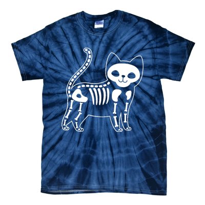 Funny Halloween Skeleton Cat Kitty Costume Skull Cat Tie-Dye T-Shirt