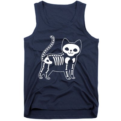 Funny Halloween Skeleton Cat Kitty Costume Skull Cat Tank Top