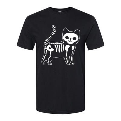 Funny Halloween Skeleton Cat Kitty Costume Skull Cat Softstyle CVC T-Shirt