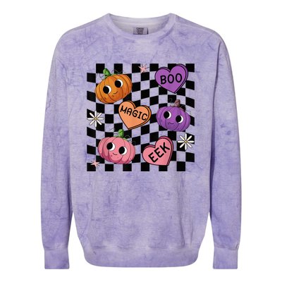 Funny Halloween Spooky Vibes Pumpkin Heart Boo Magic Checked Colorblast Crewneck Sweatshirt